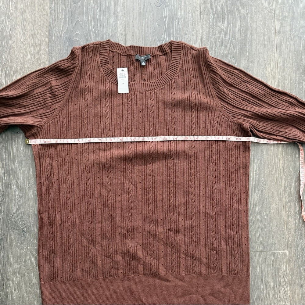 TALBOTS Plus NWT Long Sleeve Ribbed 1X Sweater Brown Boho Fisherman Office Prep - Picture 5 of 10